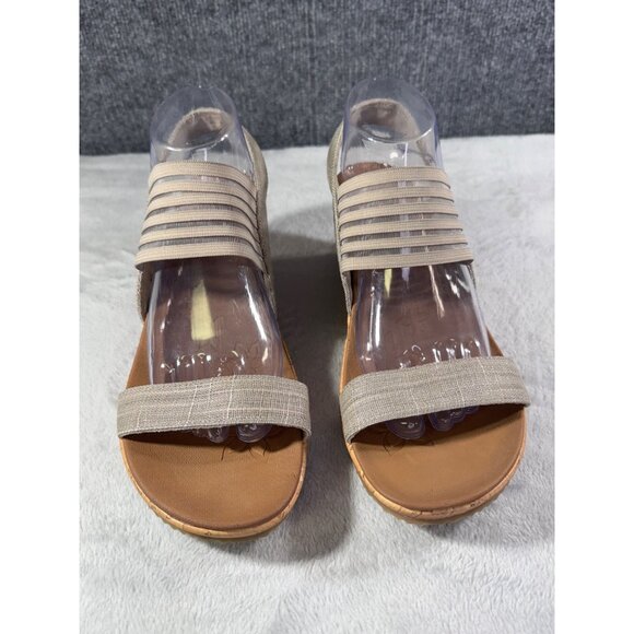SKECHERS Luxe Foam Gray Cork Wedge Heel Sandals Womens Size 10 - Picture 2 of 16